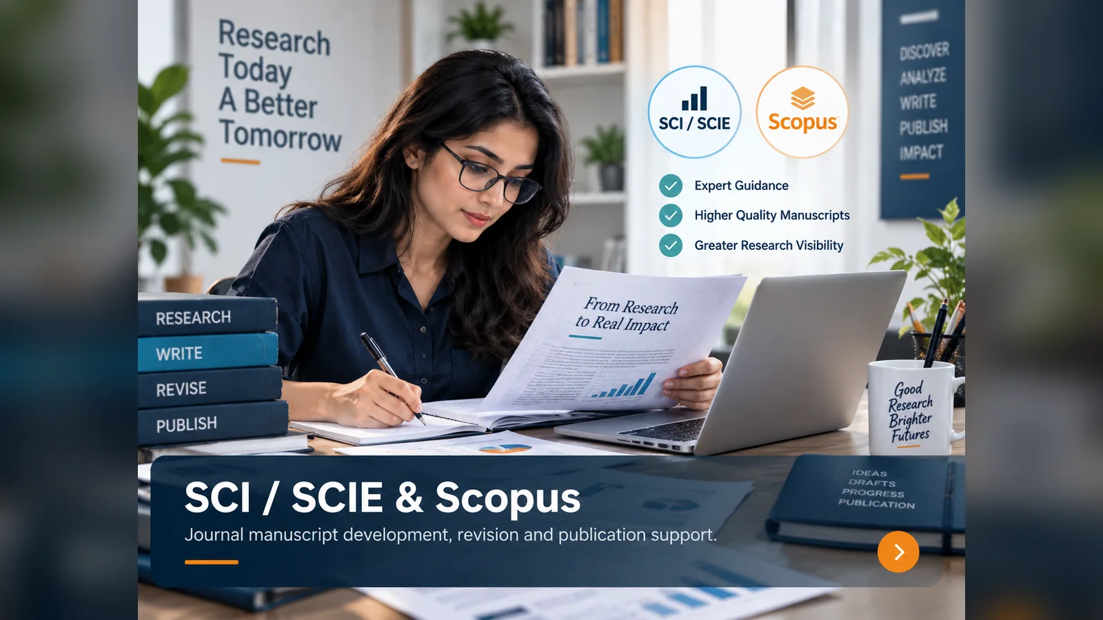 Researcher preparing a manuscript for journal and publication support